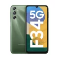 Samsung Galaxy F13 Mystic Green smartphone with 5G logo and triple rear cameras.