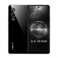 A sleek and stylish Lava Storm 5G smartphone in Thunder Black color.