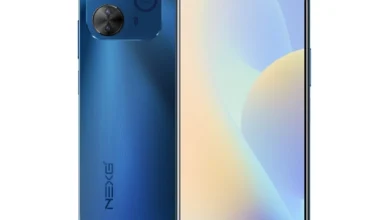 A blue Walton NEXG N72 smartphone with the text "NEXG " on the screen