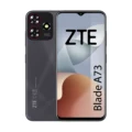 Gray ZTE Blade A73 smartphone with a dual-camera rear and a waterdrop notch display.